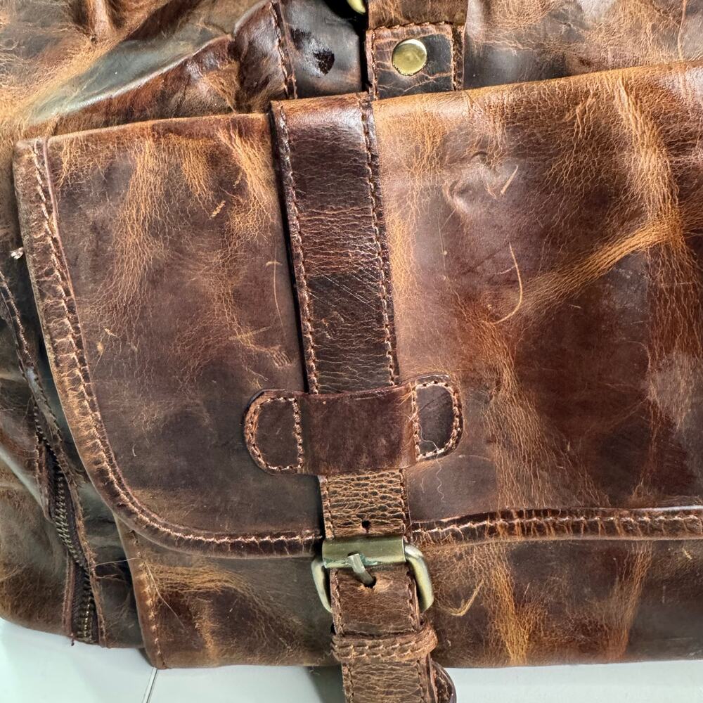 Vintage 90’s Brown Leather Weekender Duffle Patchwork Bag 20”x10”x10” Logo/Name - Picture 2 of 13